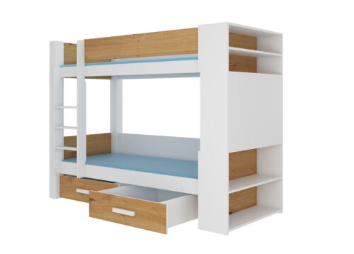Dvigulė dviaukštė lova su GARET 180×80 čiužiniais, balta/Artisan ADRK