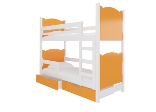 Dviaukštė lova su MARABA čiužiniais, balta/oranžinė, ADRK