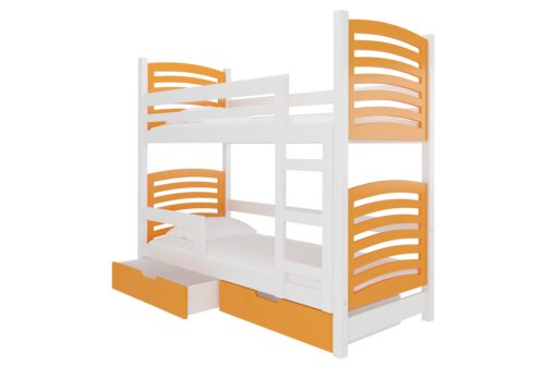 Dviaukštė lova su čiužiniais OSUNA, balta/oranžinė, ADRK