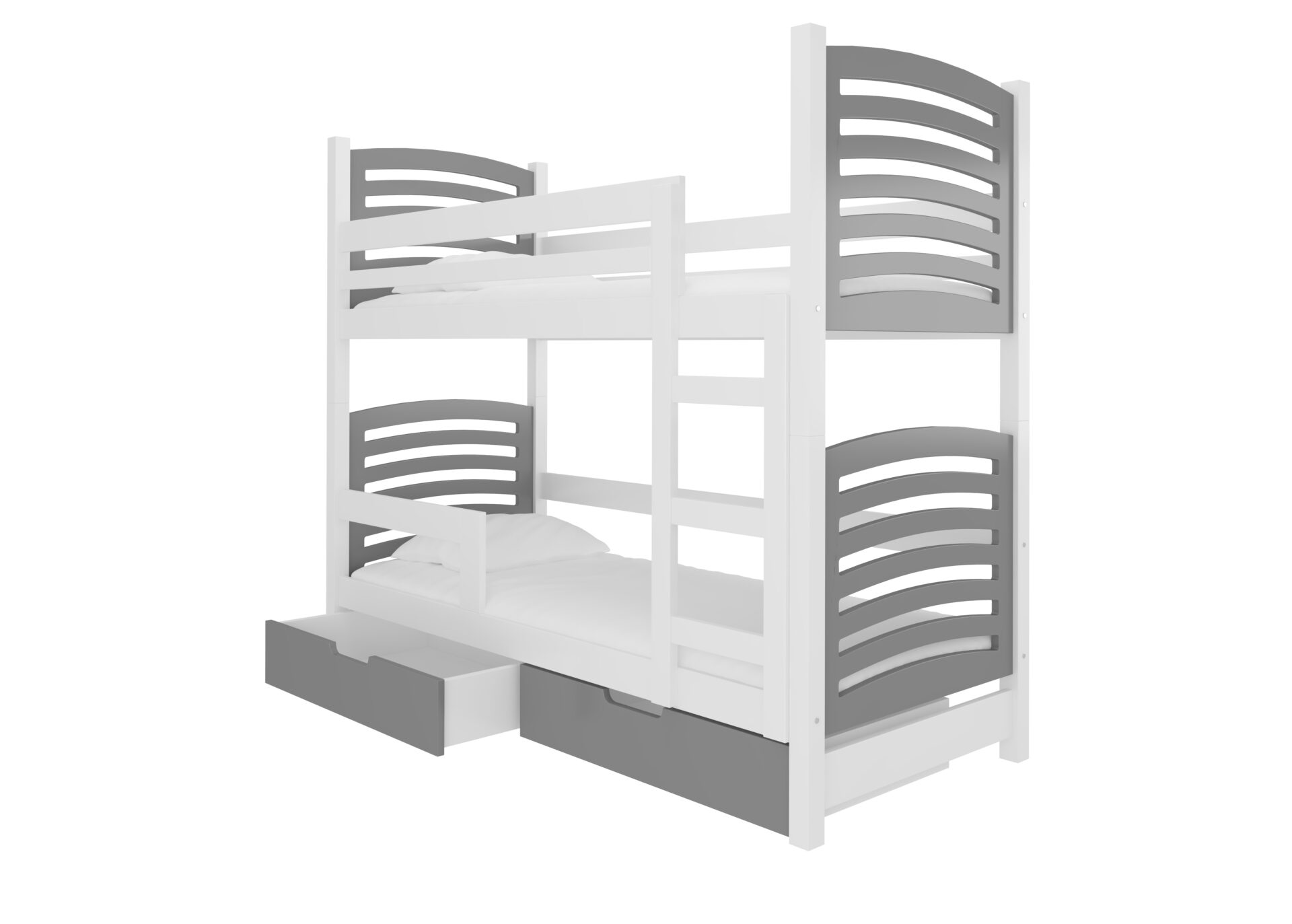 Dviaukštė lova su čiužiniais OSUNA, balta/pilka, ADRK