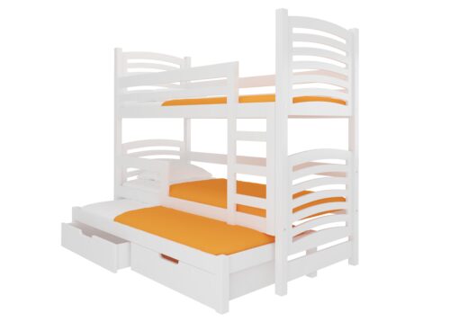 Trivietė dviaukštė lova su SORIA čiužiniais, balta, ADRK