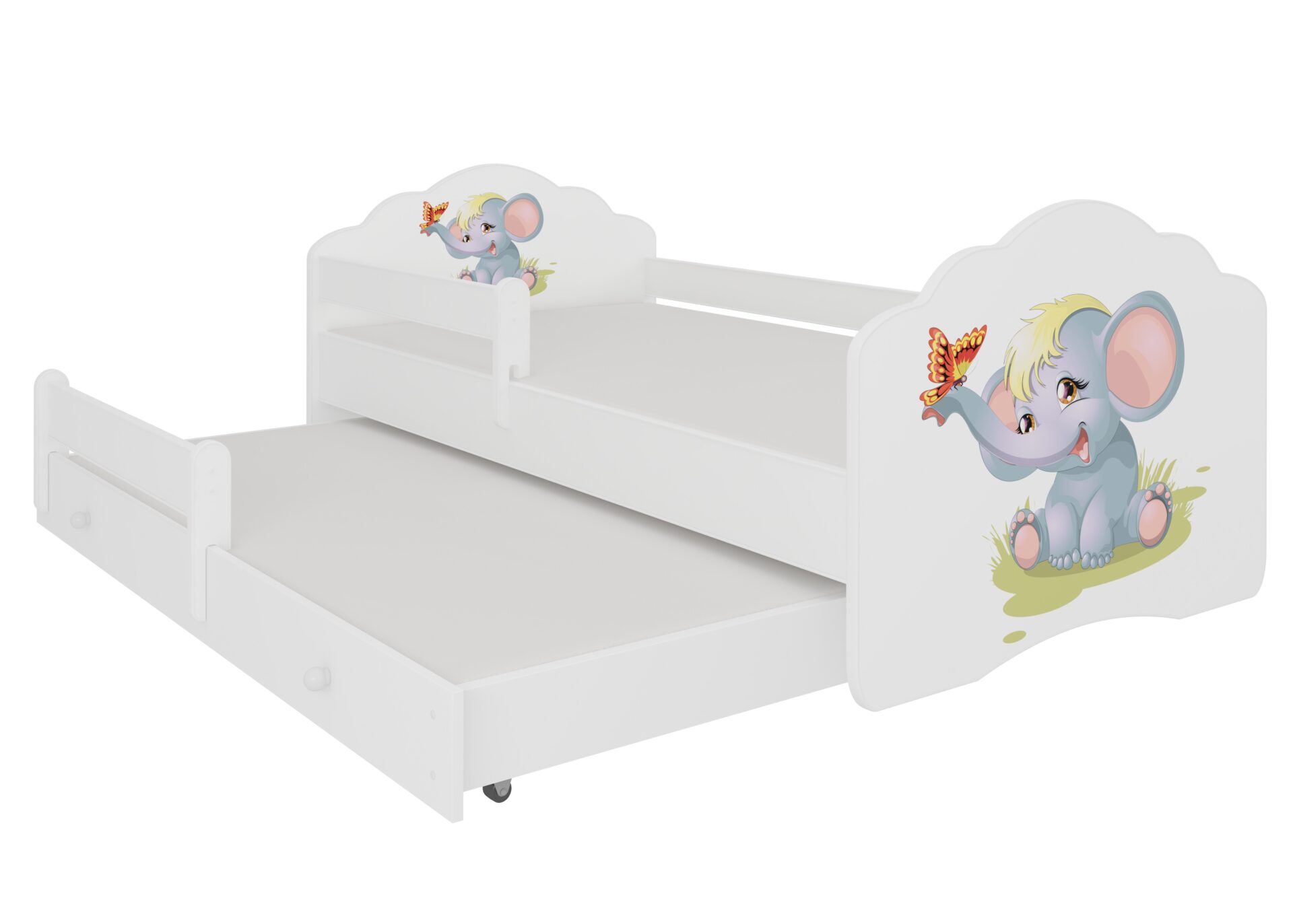 Dvigulė lova su karnizu ir čiužiniais CASIMO II ELEPHANT 160x80 balta ADRK