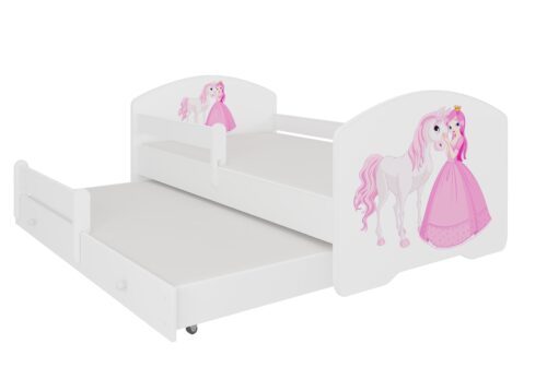 Dvigulė lova su karnizu ir čiužiniais PEPE II PRINCESĖ IR ARKLYS 160×80 balta ADRK