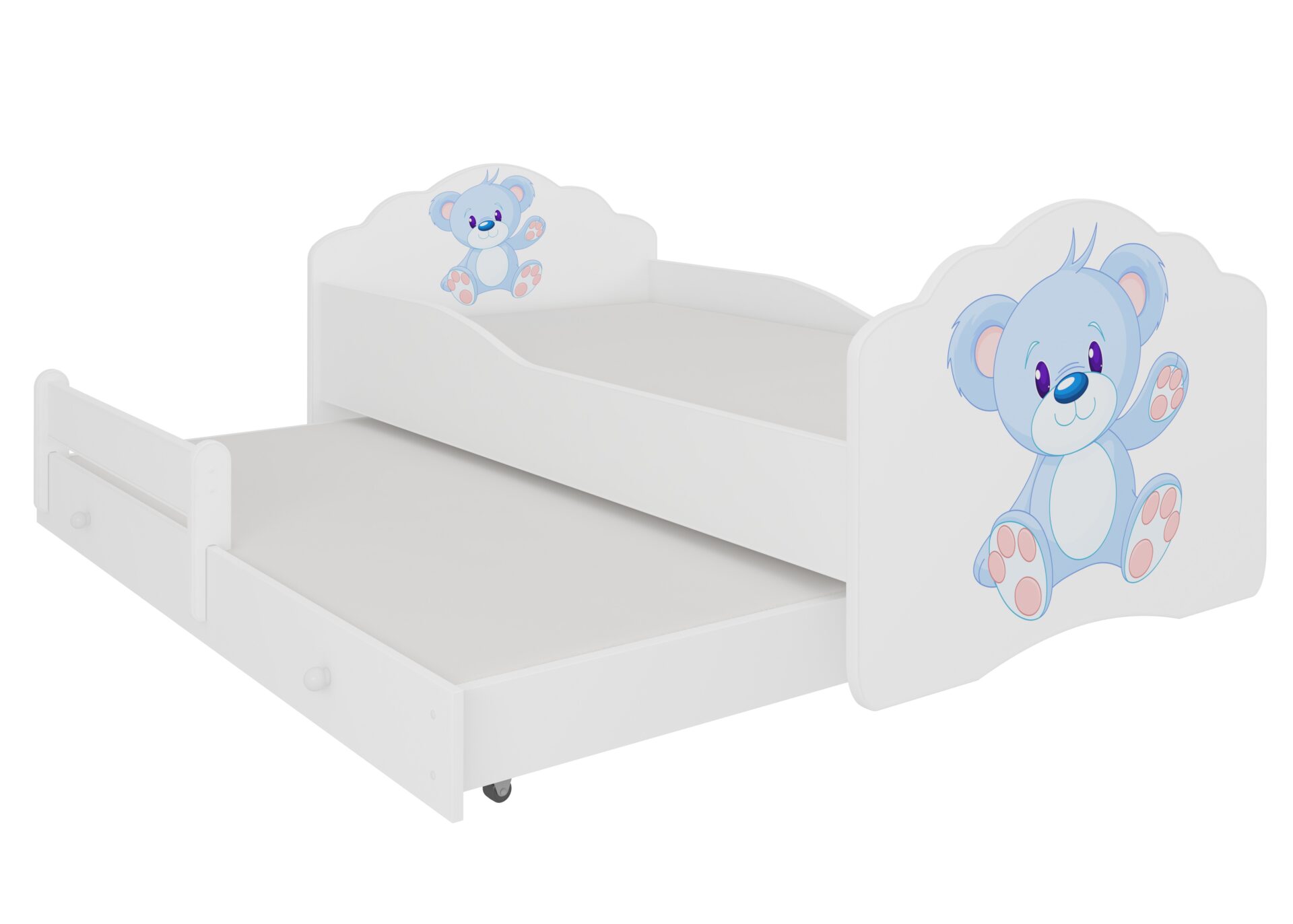 Dvigulė lova su čiužiniais CASIMO II BLUE MEŠKA 160x80 balta ADRK