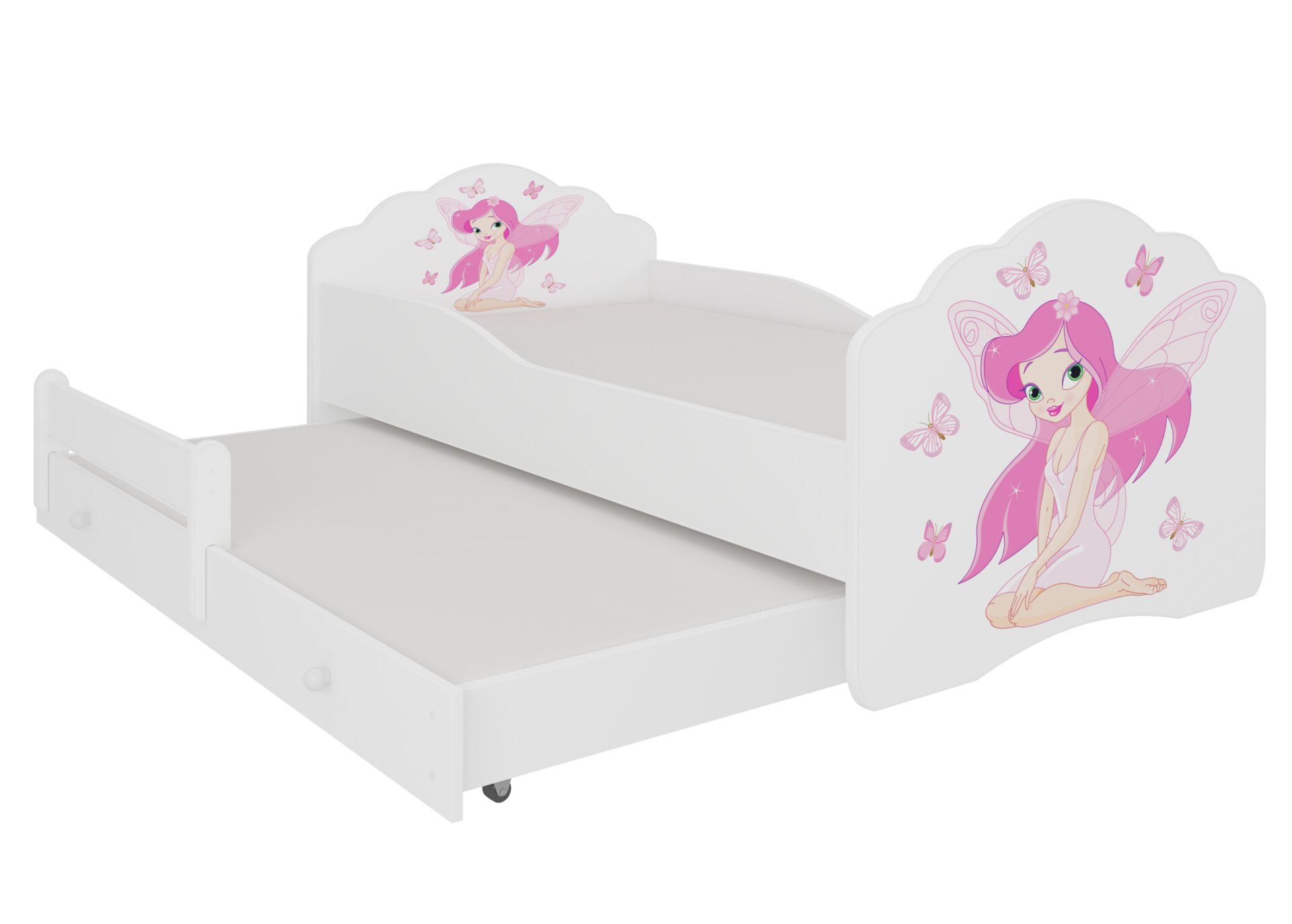 Dvigulė lova su čiužiniais CASIMO II MERGAITĖ SU SPARNAIS 160x80 Balta ADRK