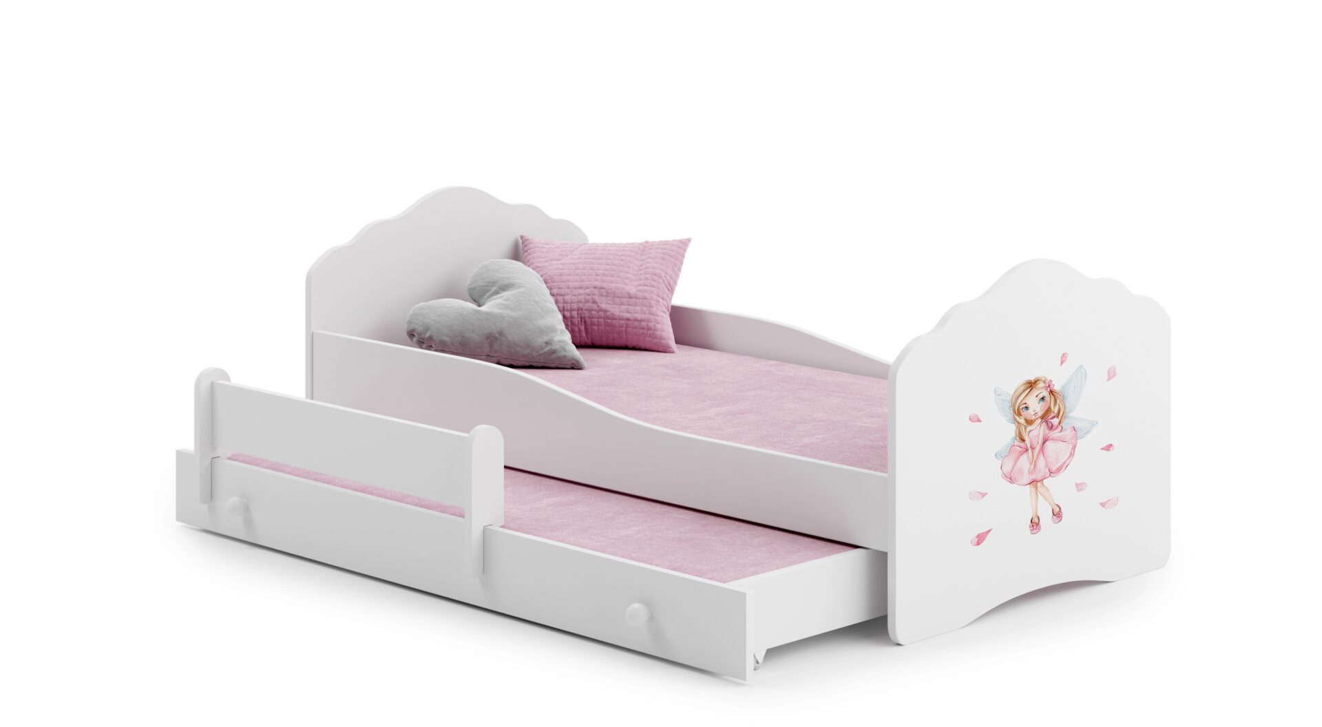 Dvigulė lova su čiužiniais CASIMO II MERGAITĖ SU SPARNAIS 160x80 Balta ADRK