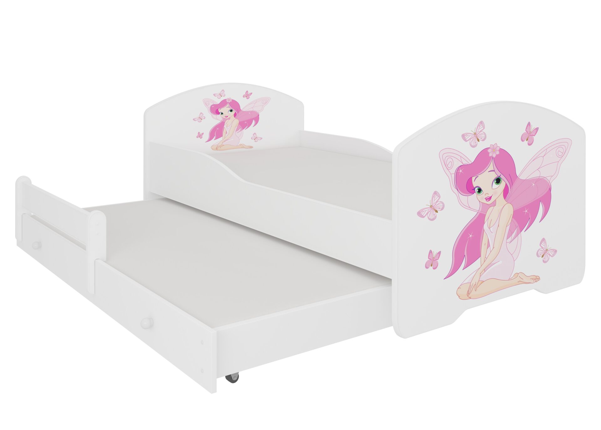 Dvigulė lova su čiužiniais PEPE II MERGAITĖ SU SPARNAIS 160x80 Balta ADRK