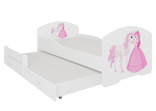 Dvigulė lova su čiužiniais PEPE II PRINCESĖ IR ARKLYS 160×80 balta ADRK