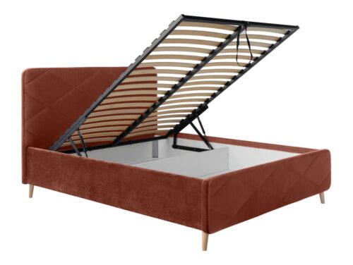 Bondo minkšta lova 140×200 su daiktadėže ant kojų ir rėmu, oranžinė