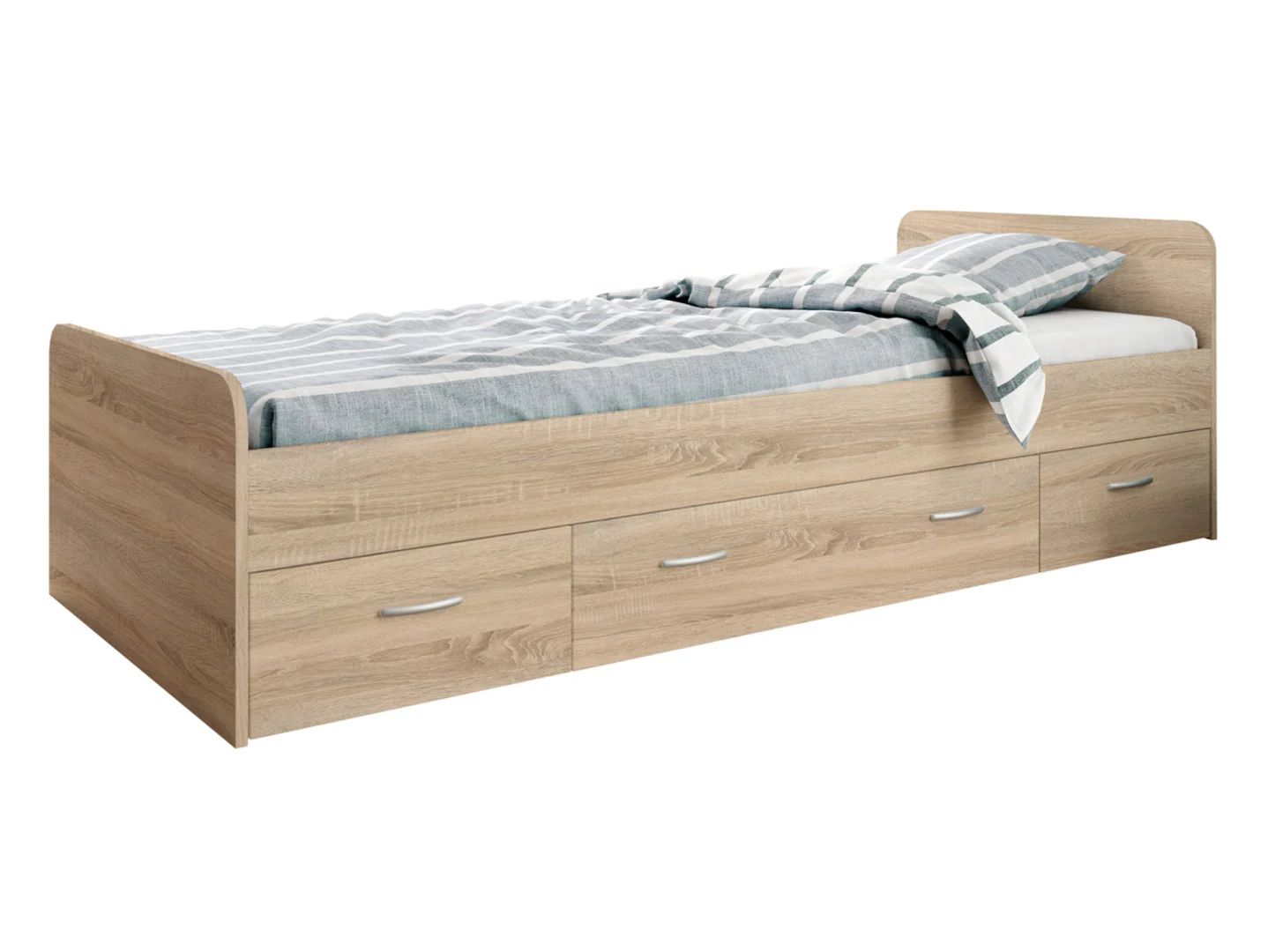 Boro lova su 3 stalčiais, 90x200, Sonoma ąžuolas