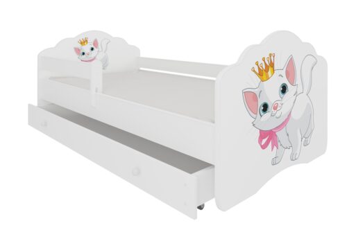 Lova su čiužiniu, bėgeliu ir stalčiumi CASIMO CAT 140×70 balta ADRK