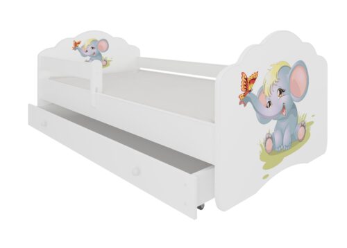 Lova su čiužiniu, skersiniu ir stalčiumi CASIMO ELEPHANT 160×80 balta ADRK