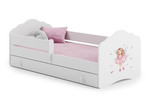 Lova su čiužiniu, skersiniu ir stalčiumi CASIMO MERGAITĖ SU SPARNAIS 140×70 balta ADRK