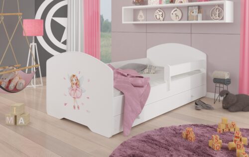 Lova su čiužiniu, skersiniu ir stalčiumi PEPE MERGINA SU SPARNAIS 160×80 balta ADRK