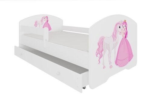 Lova su čiužiniu, skersiniu ir stalčiumi PEPE PRINCESS AND HORSE 140×70 balta ADRK