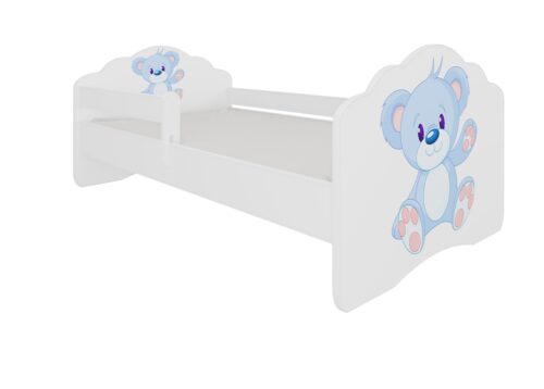 Lova su čiužiniu ir karnizu CASIMO BLUE BEAR 140×70 balta ADRK