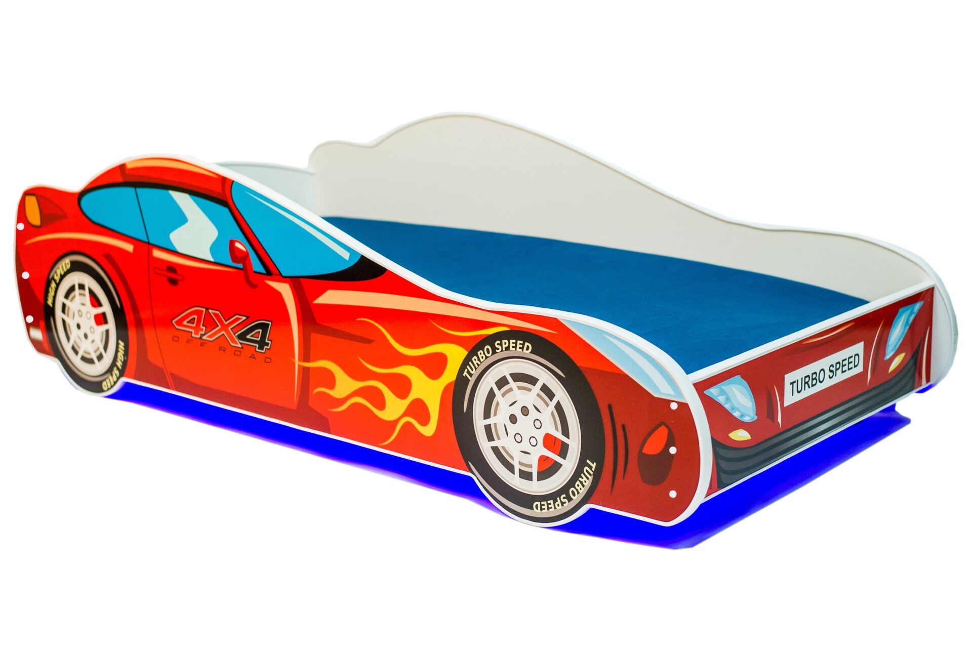 Lova su čiužiniu ir LED apšvietimu AUTO 4x4 160x80 raudona ADRK