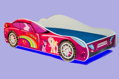 Lova su čiužiniu ir LED apšvietimu CAR PINK 160×80 pušis ADRK