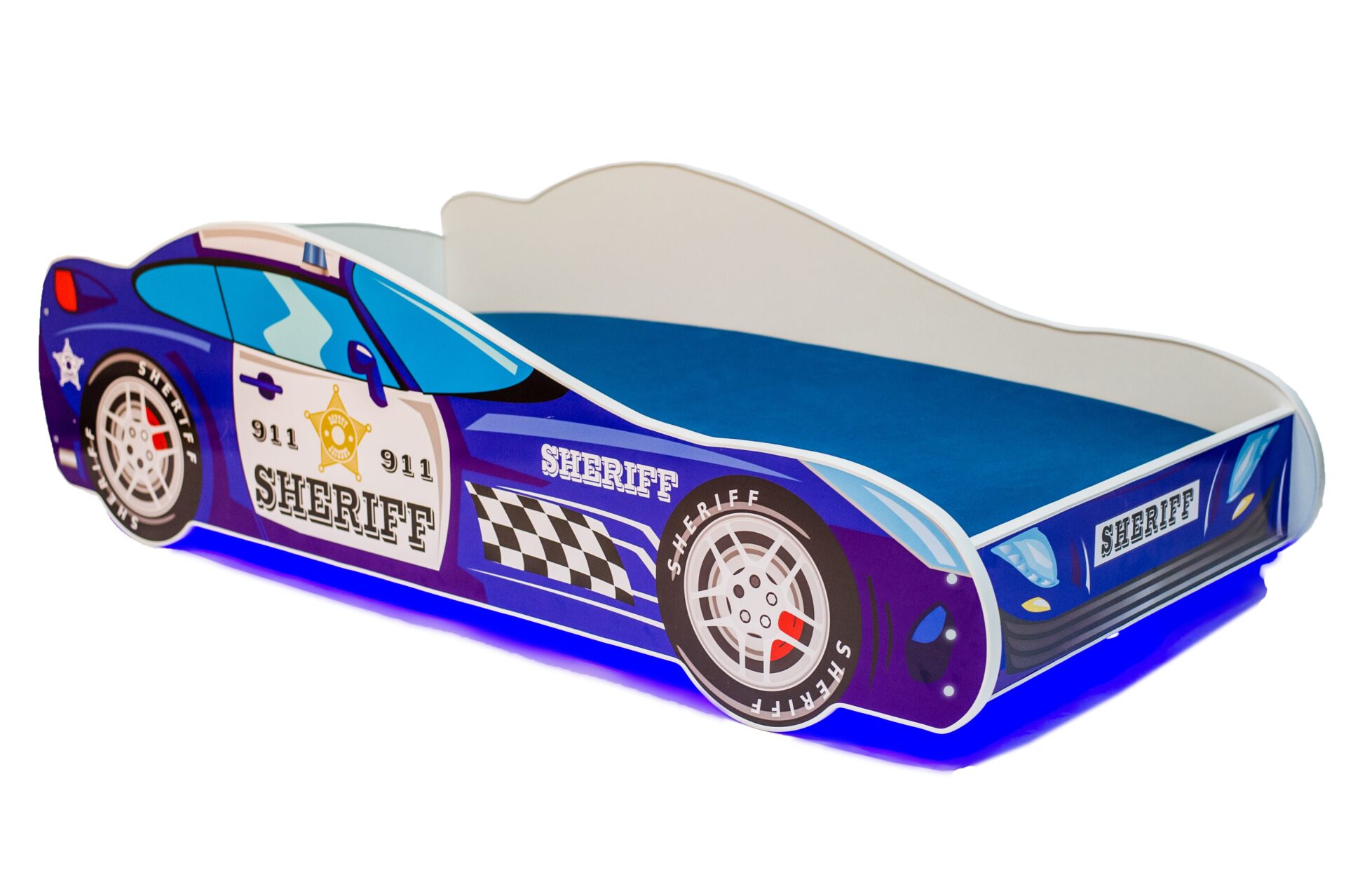 Lova su čiužiniu ir LED apšvietimu SHERIFF 160x80 mėlyna ADRK