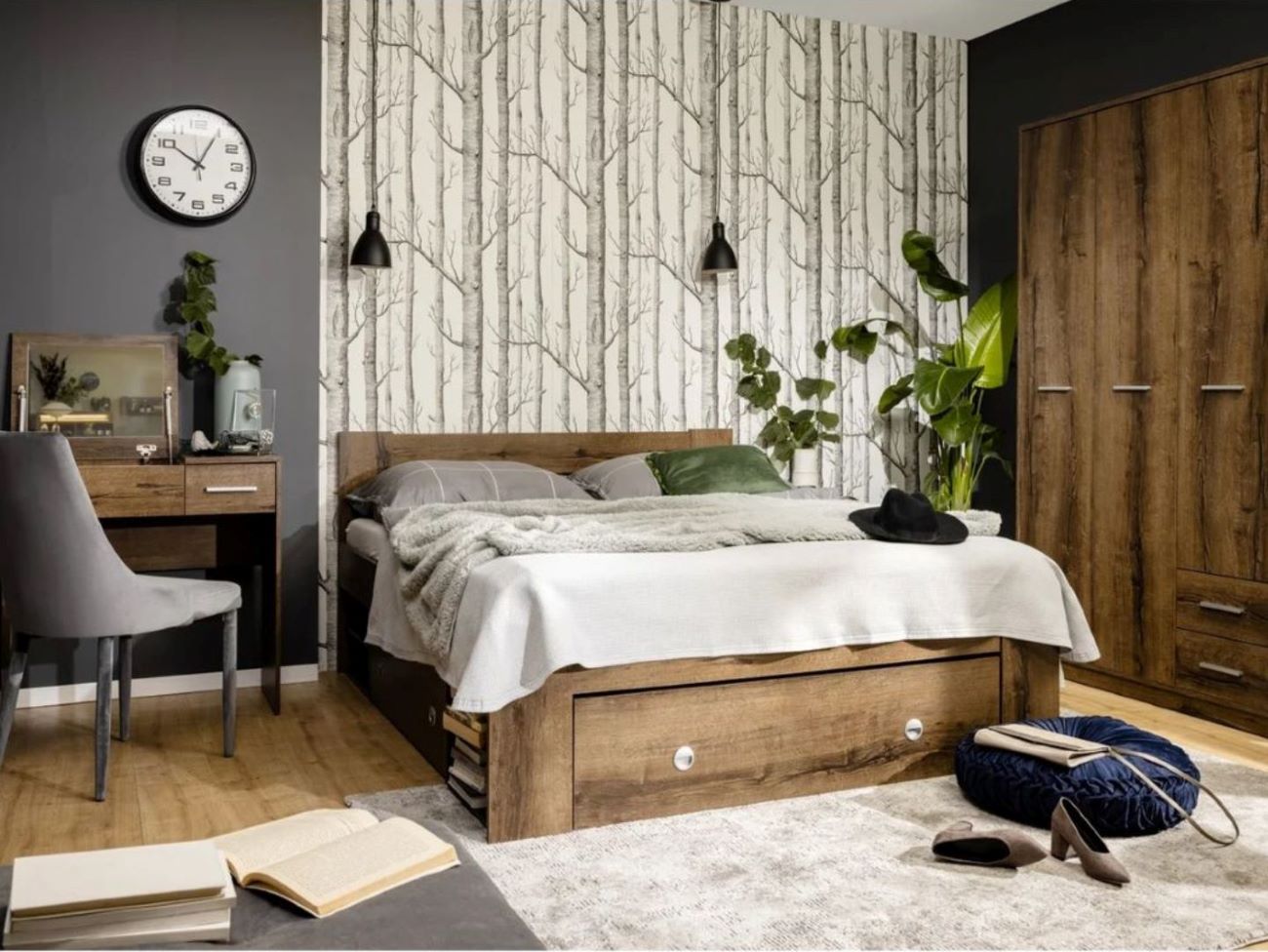 Lova su čiužiniu ir rėmu NEPO PLUS 140x200 cm, kilnus ąžuolas