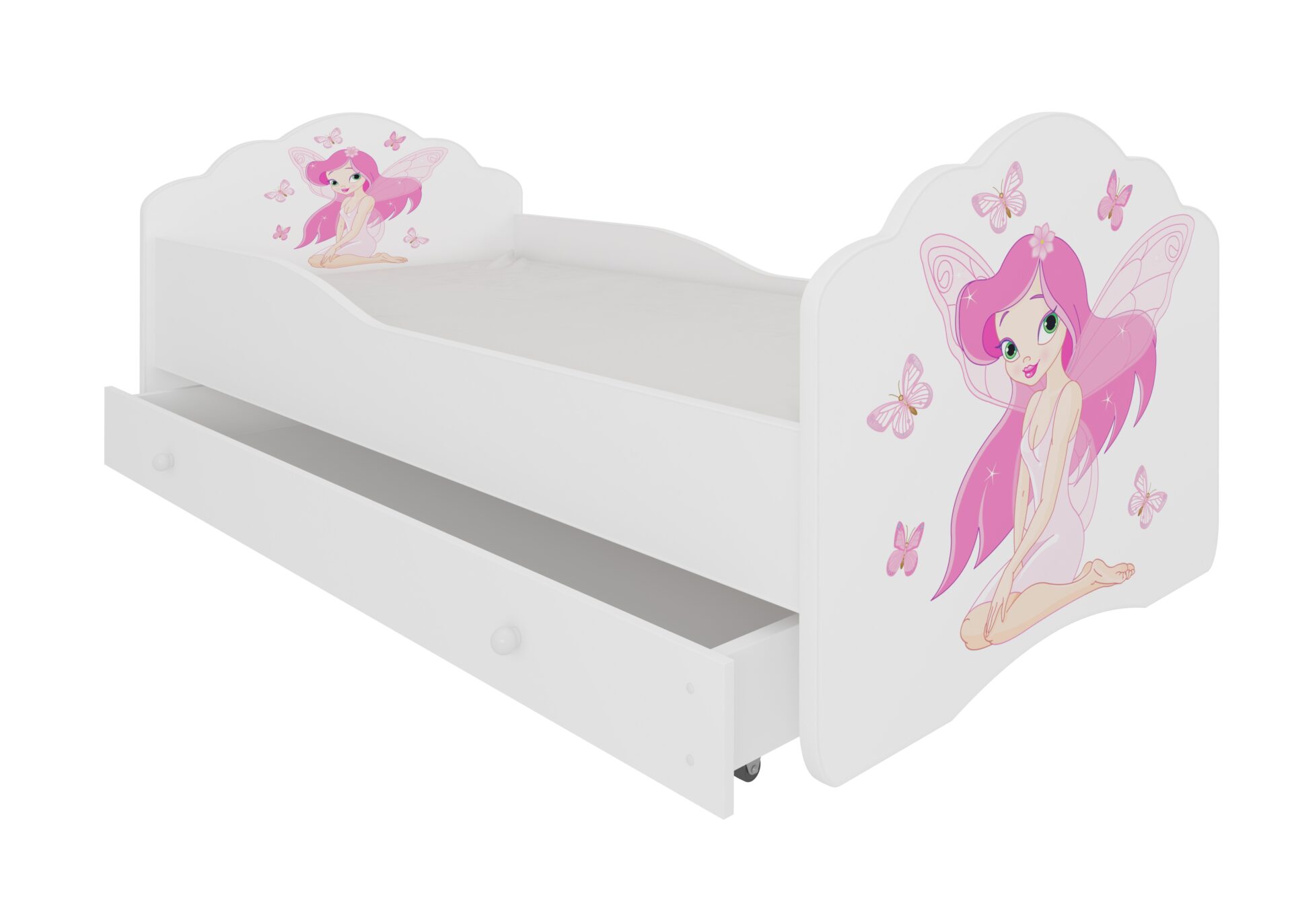 Lova su čiužiniu ir stalčiumi CASIMO MERGAITĖ SU SPARNAIS 160x80 Balta ADRK