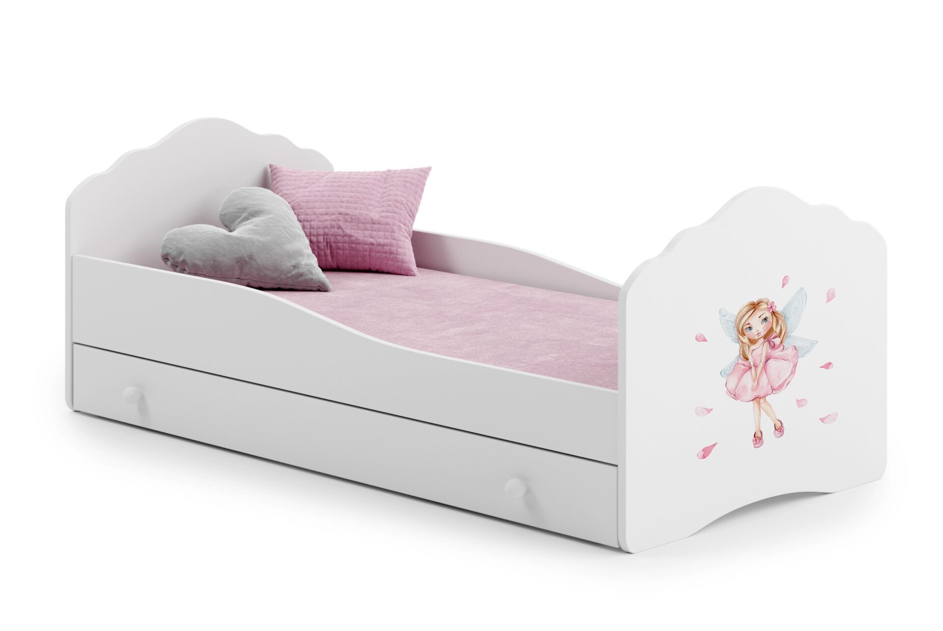 Lova su čiužiniu ir stalčiumi CASIMO MERGAITĖ SU SPARNAIS 160x80 Balta ADRK