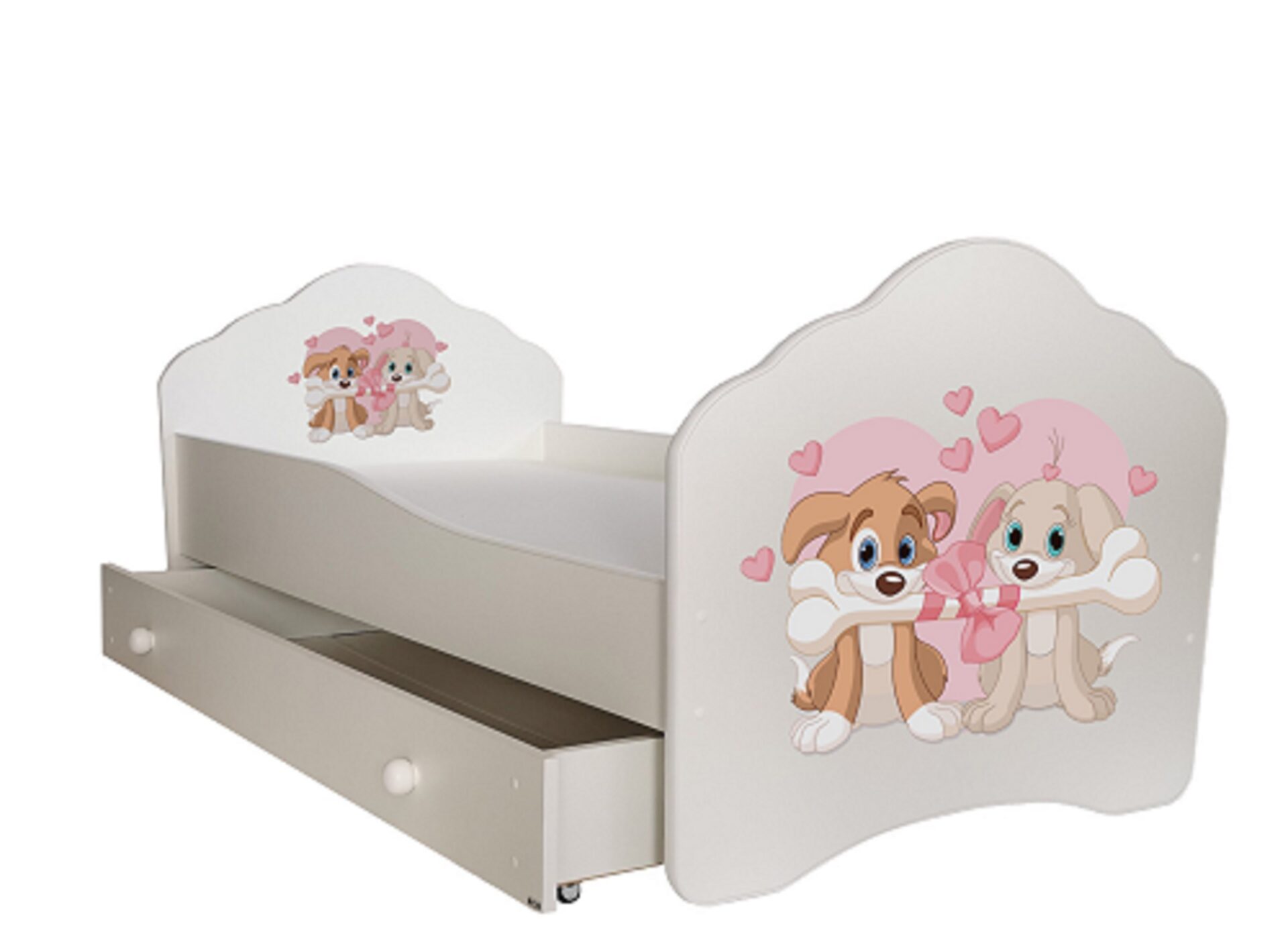 Lova su čiužiniu ir stalčiumi CASIMO TWO DOGS 140x70 balta ADRK