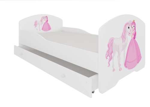 Lova su čiužiniu ir stalčiumi PEPE PRINCESS AND HORSE 160×80 balta ADRK