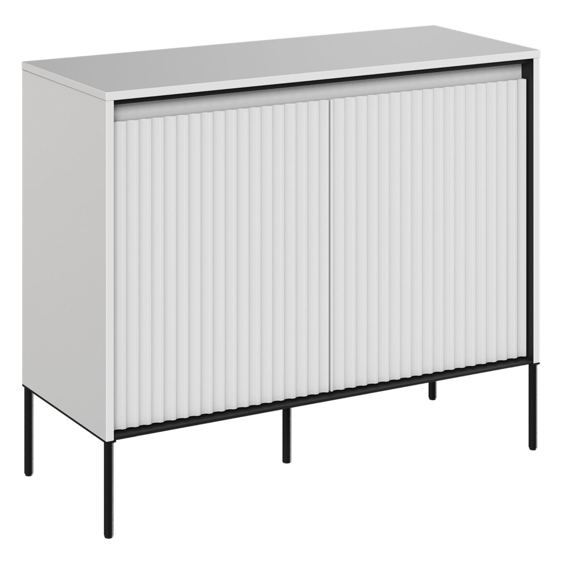 TREND 02 frezuota komoda su baltomis/juodomis kojelėmis