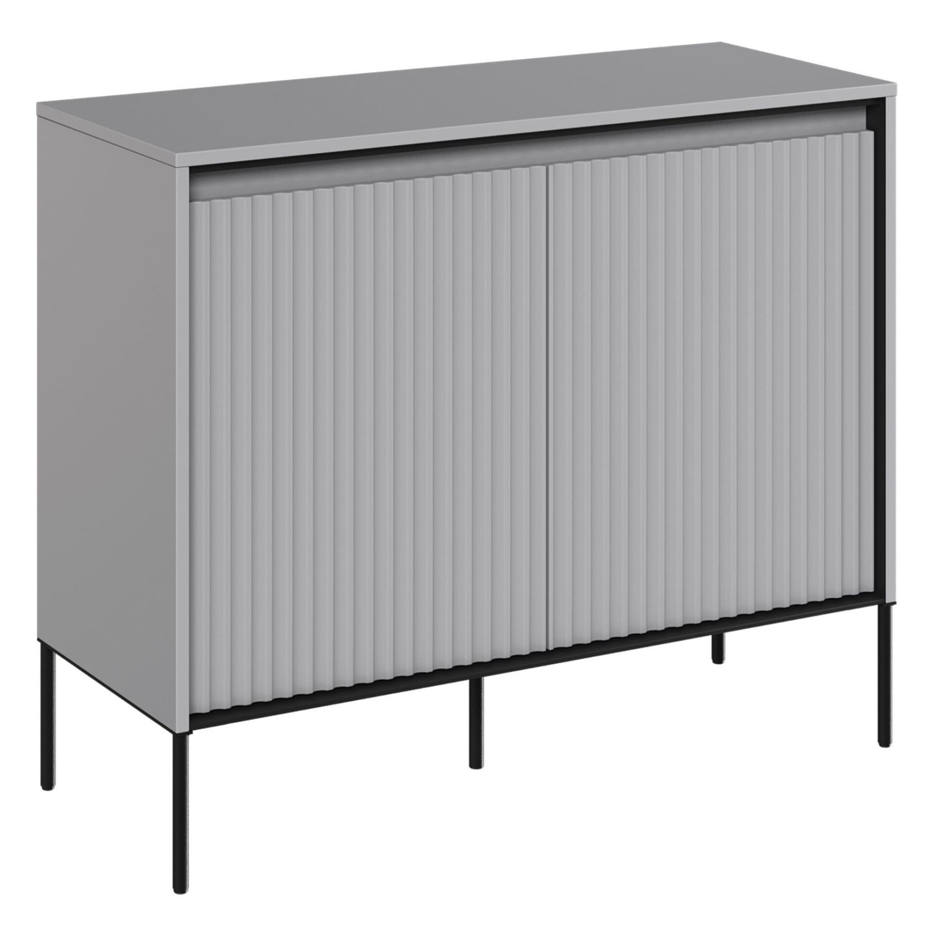 TREND 02 frezuota komoda pilkos/juodos kojelės