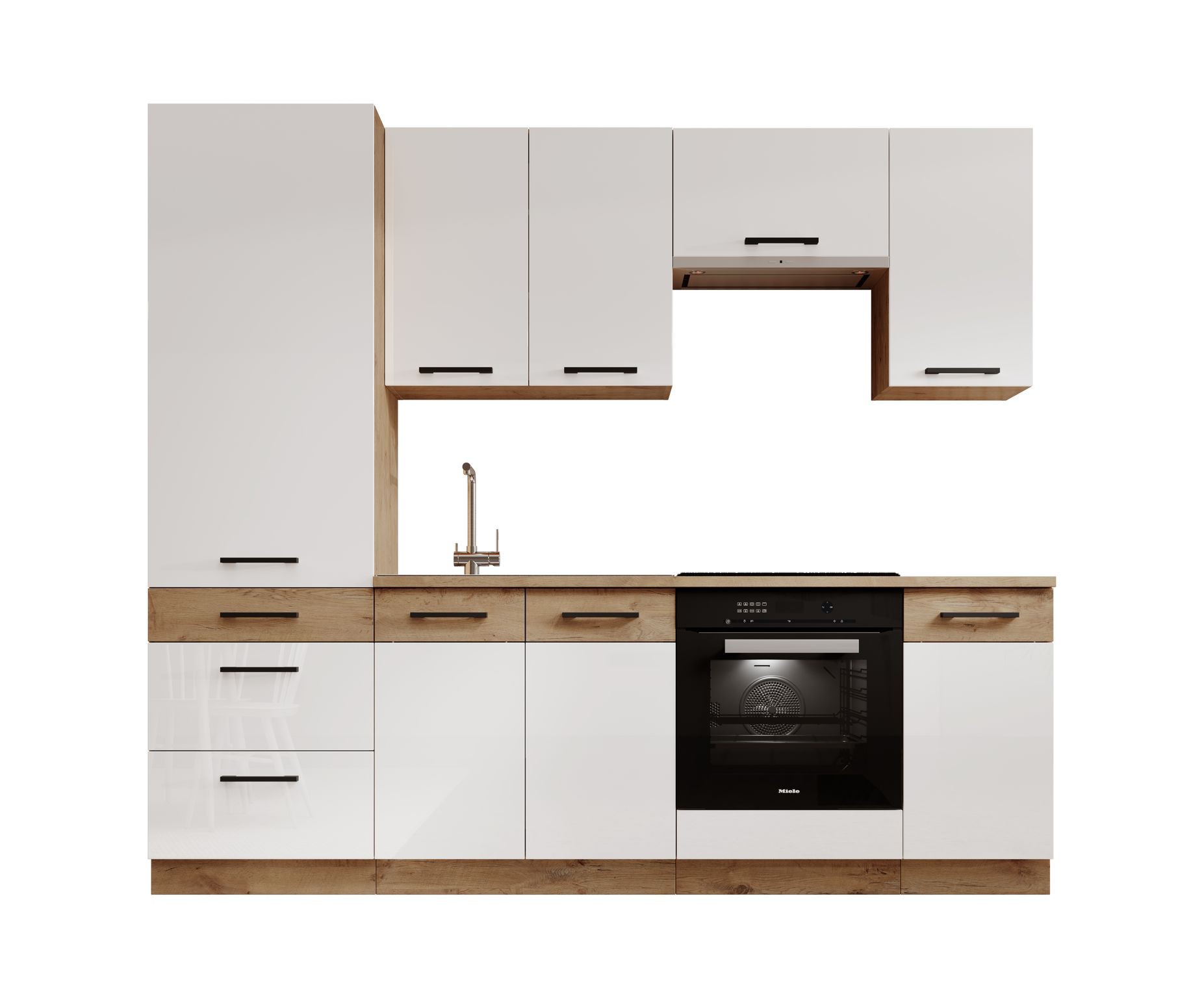 VIKA 240 Virtuvės baldai, blizgi balta/Lancelot ąžuolas, ADRK