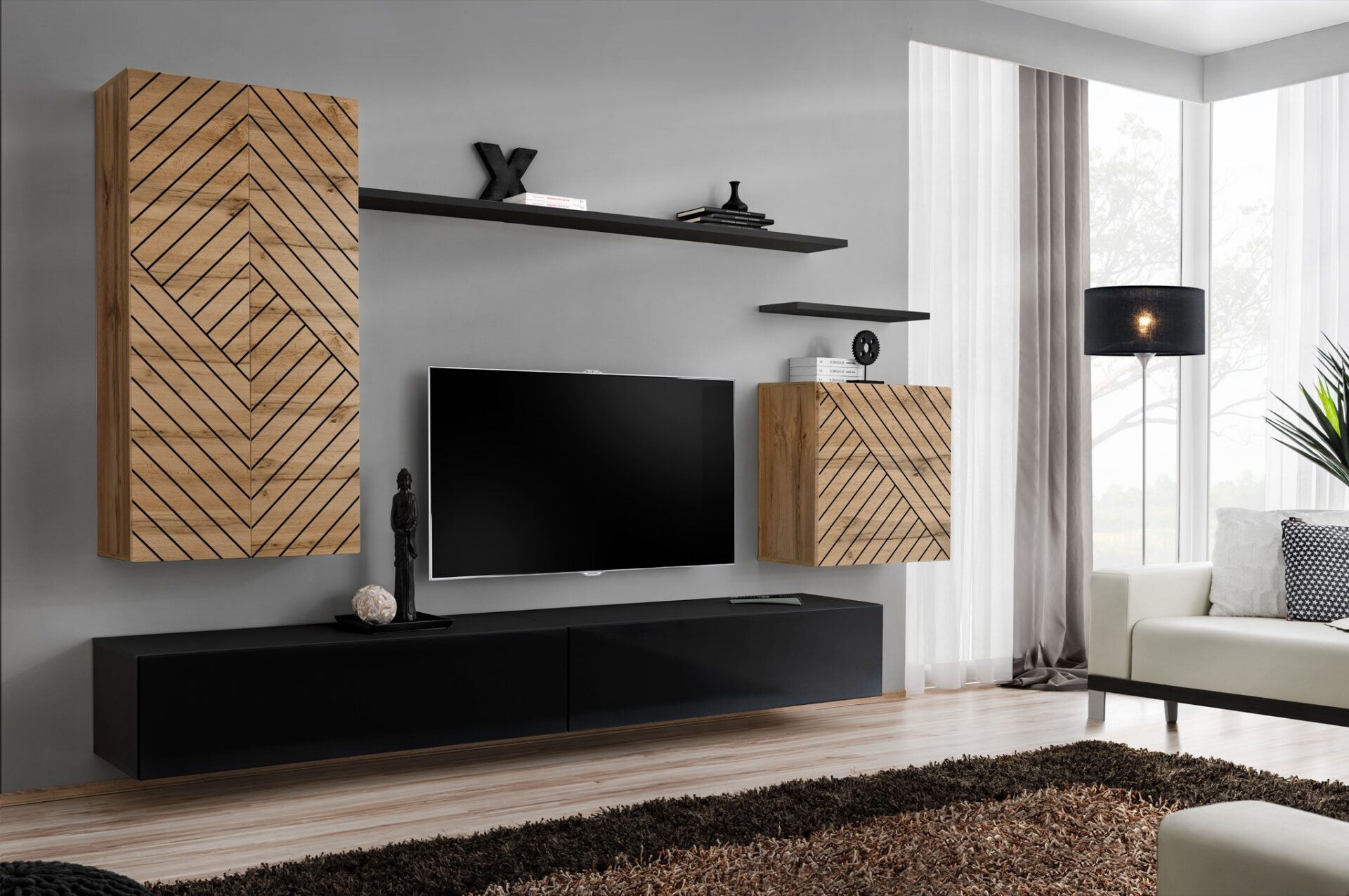 „Switch II“ sieninė spintelė, wotan/juoda ASM