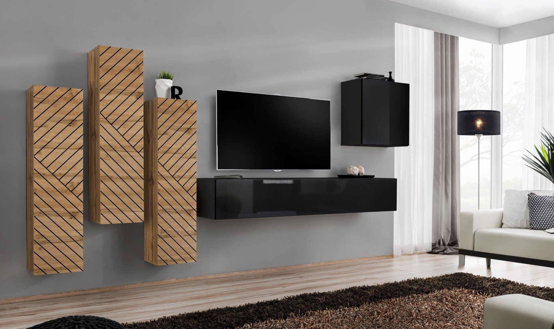 „Switch III“ sieninė spintelė, juoda/wotan ASM