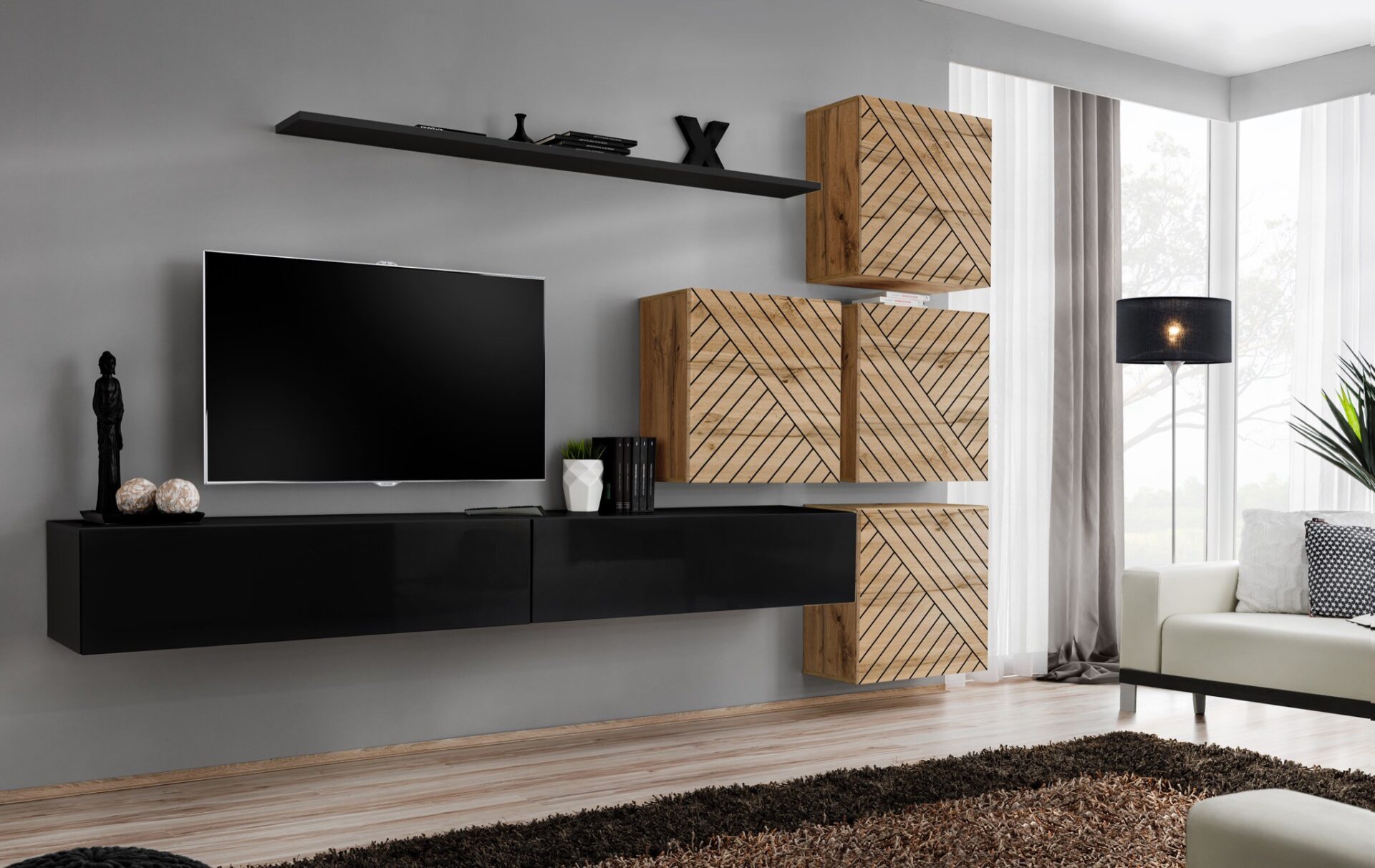 „Switch IX“ sieninė spintelė, juoda/wotan ASM