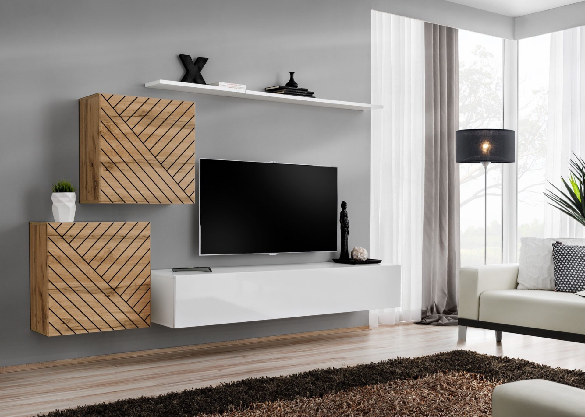 Sieninė spintelė „Switch V“ su baltos spalvos rankena ASM