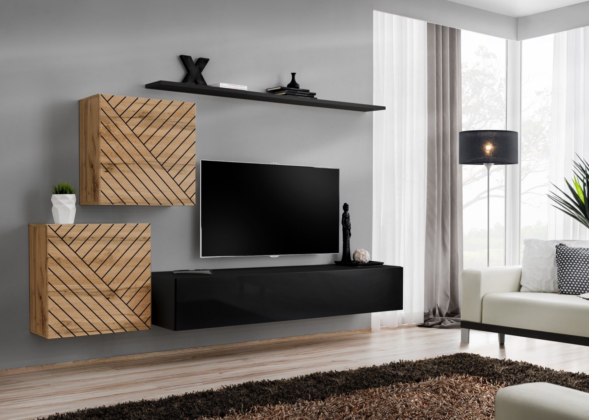 Sieninė spintelė „Switch V“ su juoda spalva, ASM