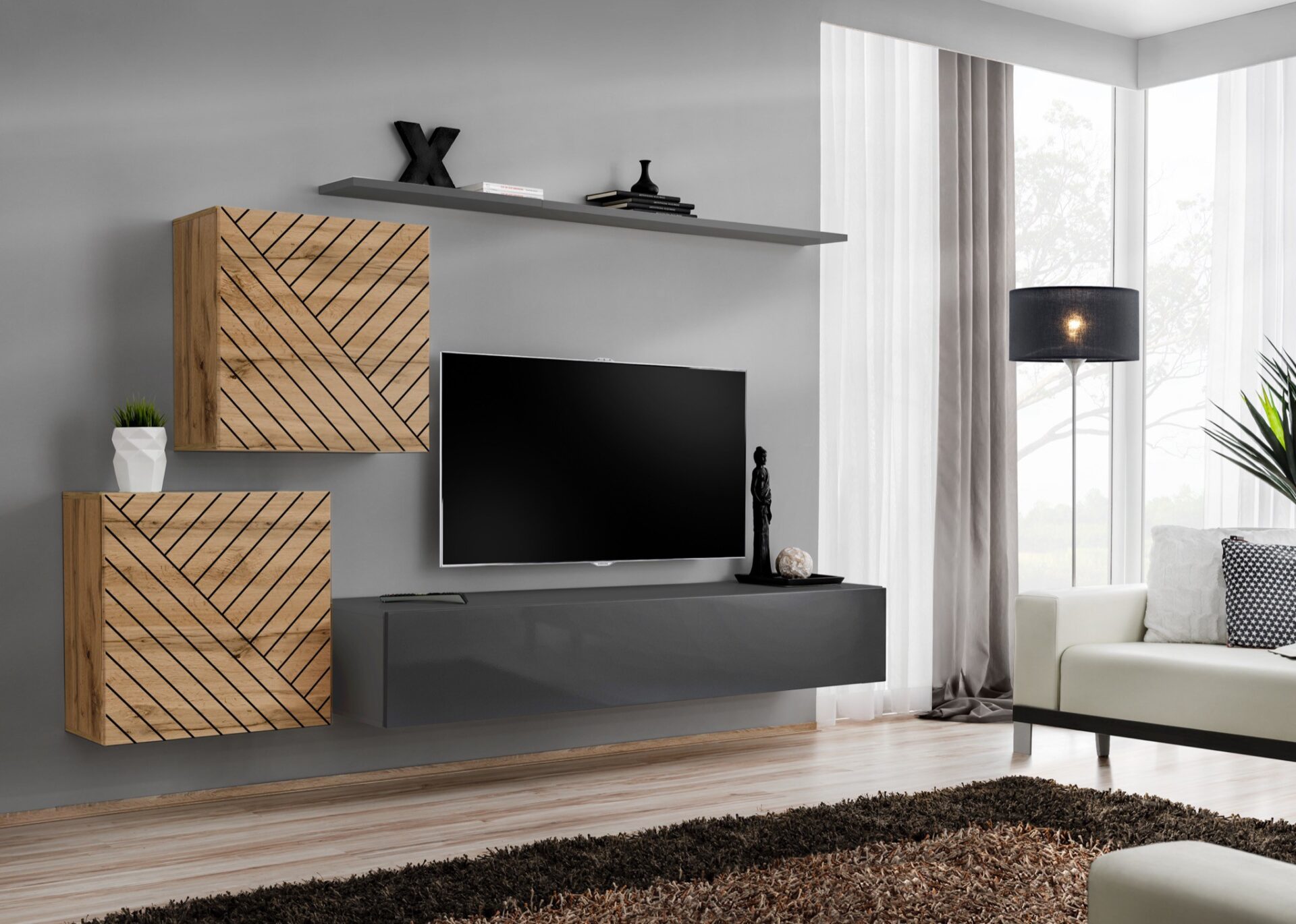 Sieninė spintelė „Switch V“ su wotan/grafito ASM danga