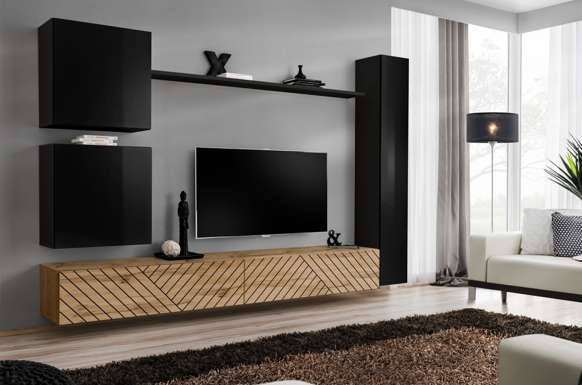 „Switch VIII“ sieninė spintelė, juoda/wotan ASM