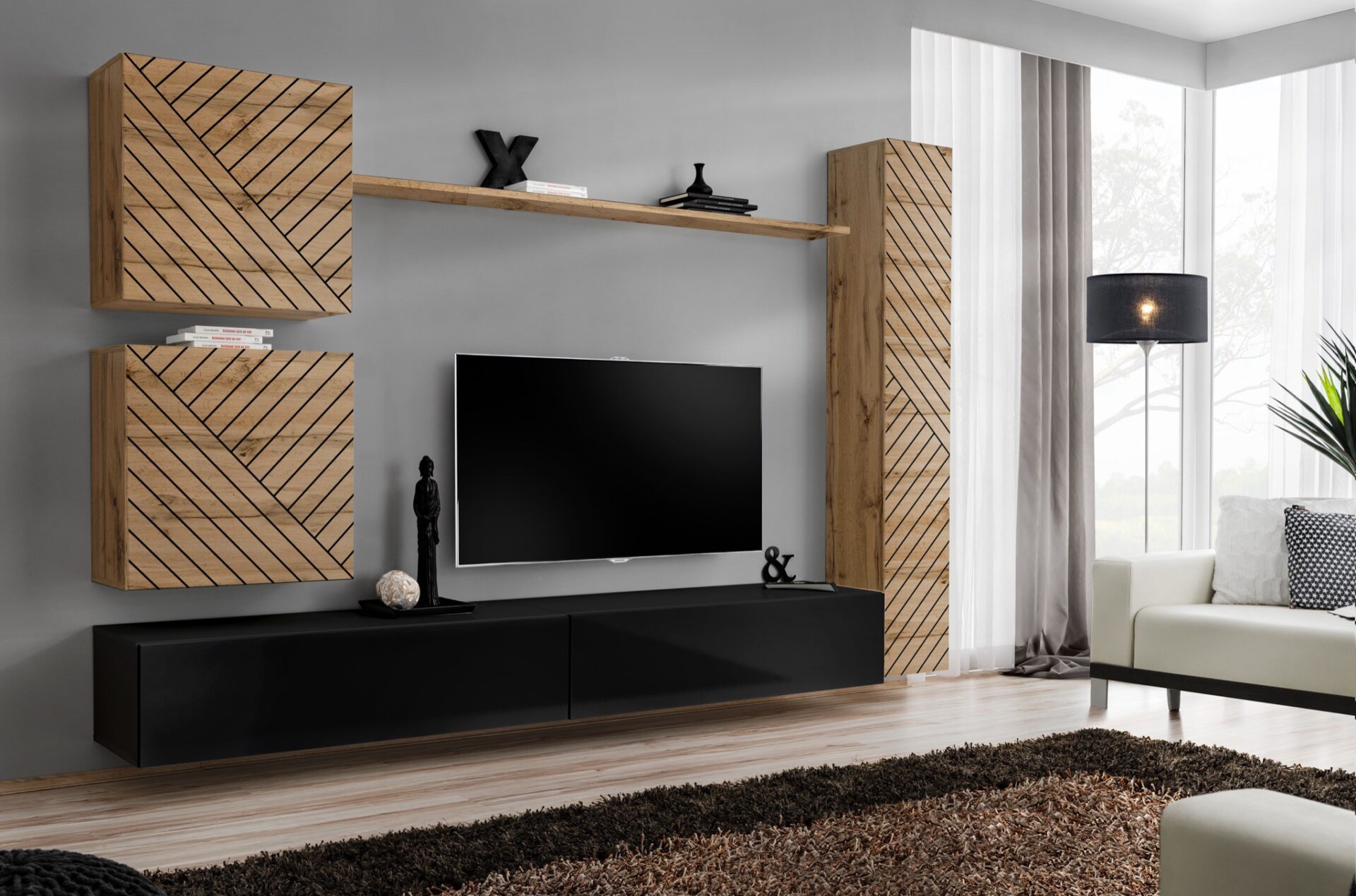 „Switch VIII“ sieninė spintelė, juoda/wotan ASM