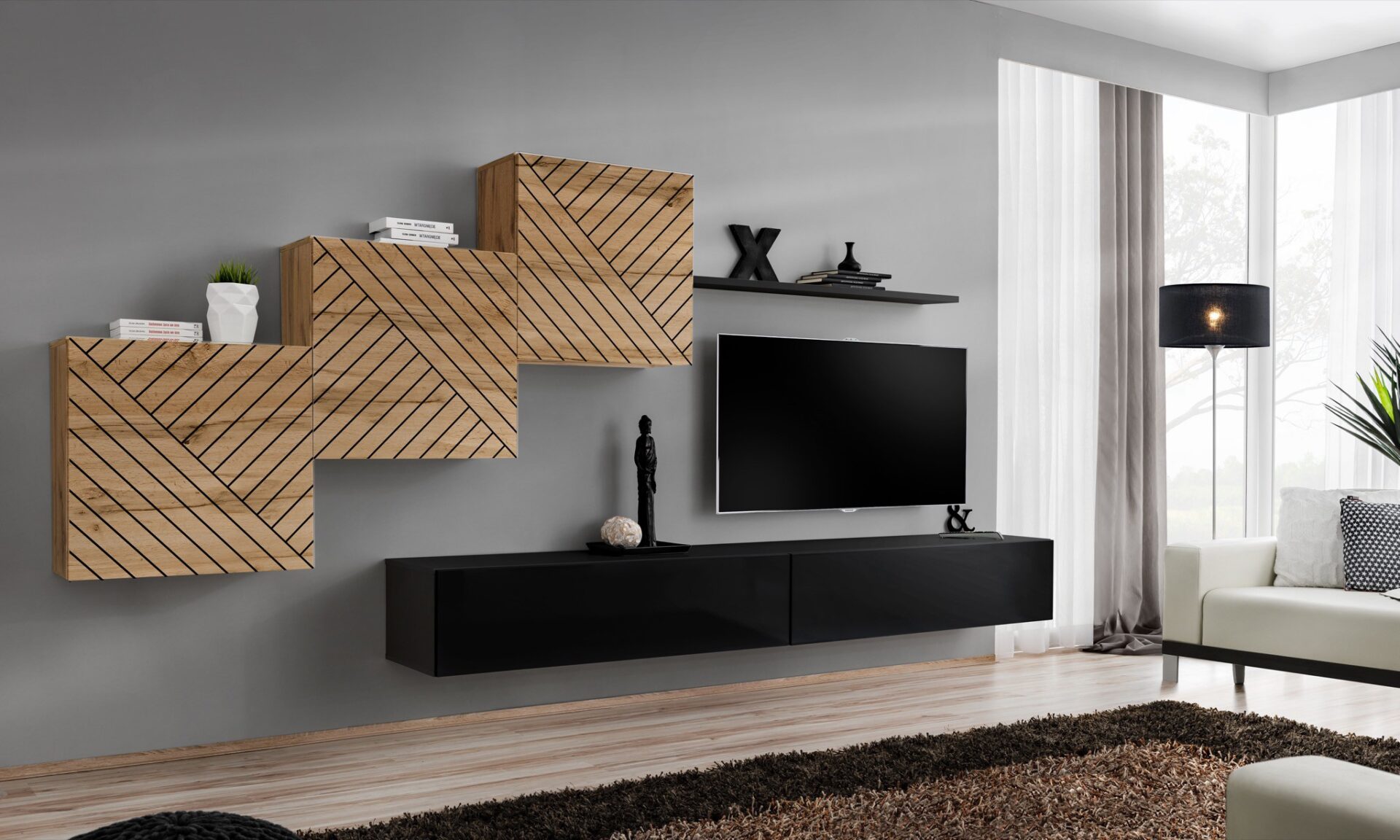 Sieninė spintelė „Switch X“ su juoda spalva, ASM