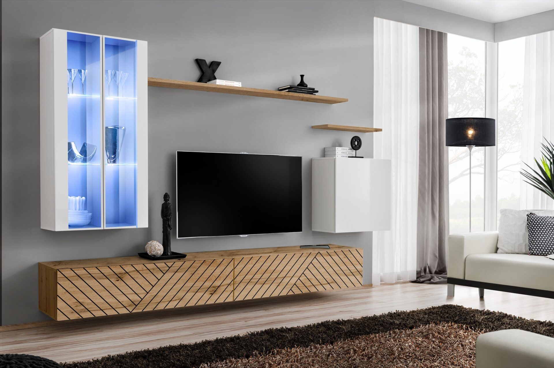 Sieninė spintelė „Switch XII“, balta/wotan ASM