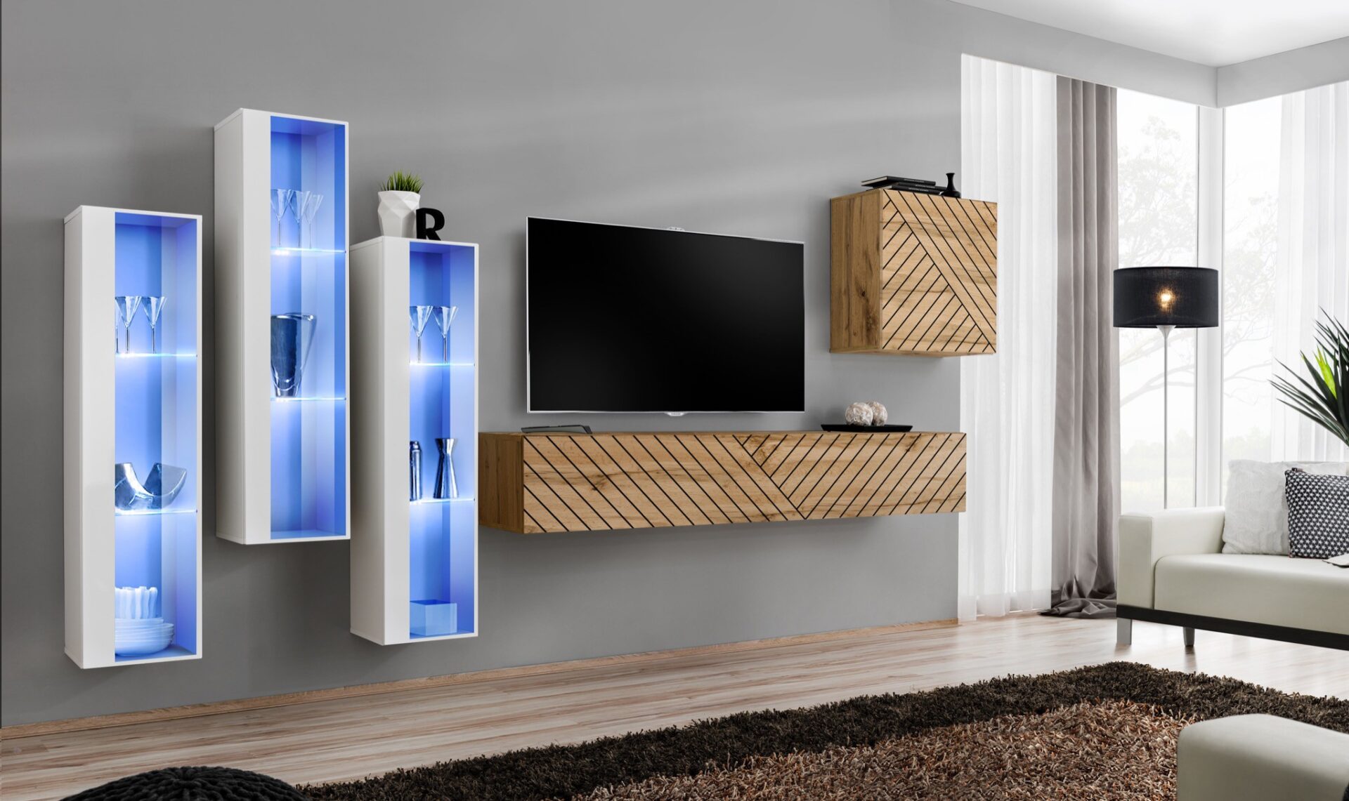 Sieninė spintelė „Switch XIII“, balta/wotan ASM