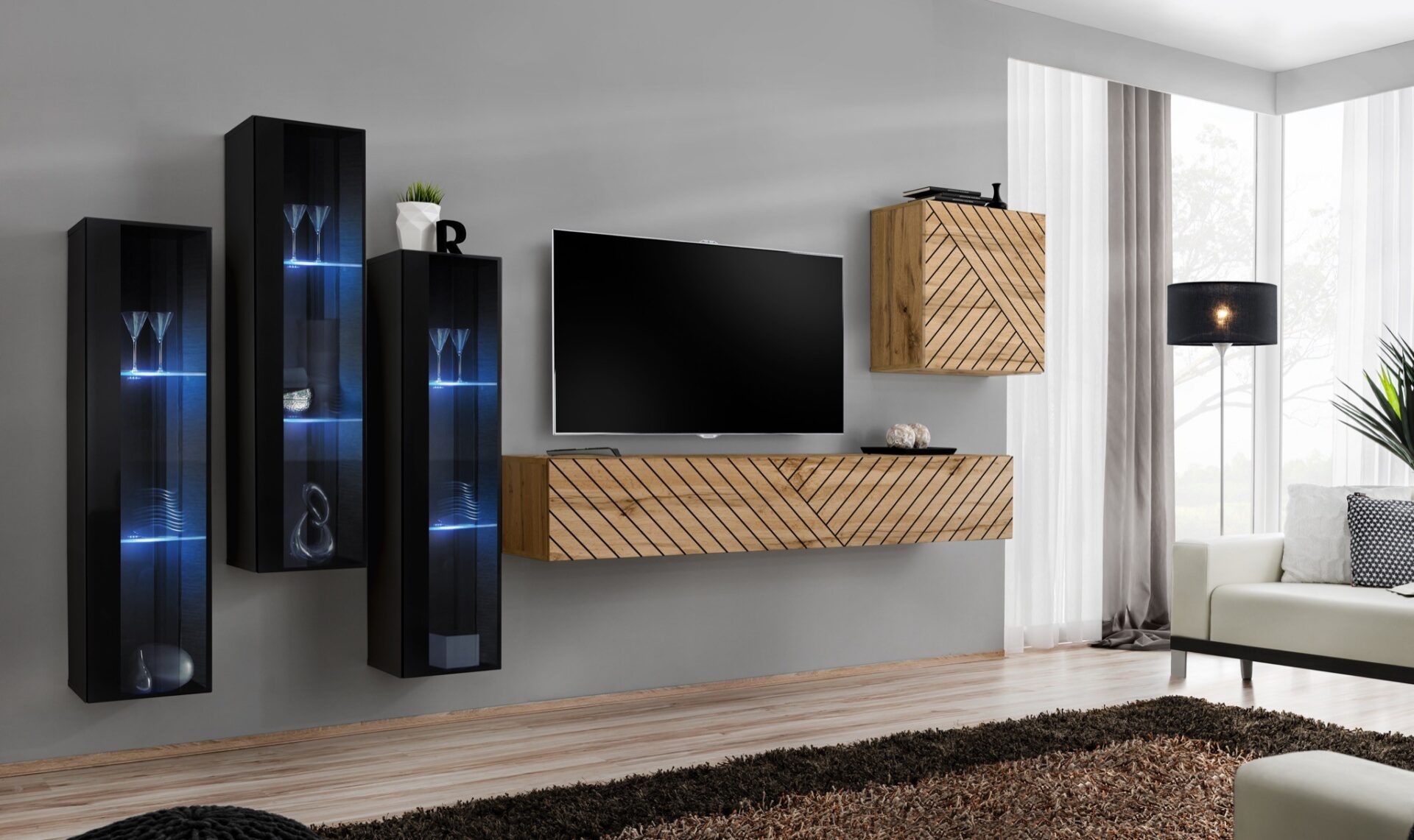 Sieninė spintelė „Switch XIII“, juoda/wotan ASM