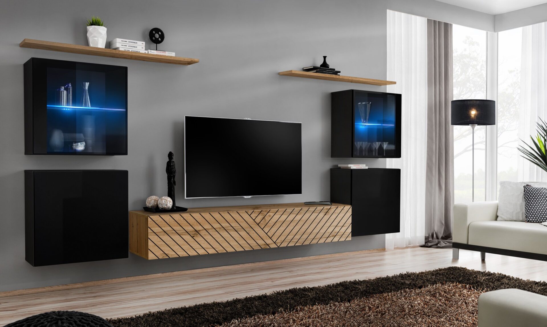 Sieninė spintelė „Switch XIV“, juoda/wotan ASM