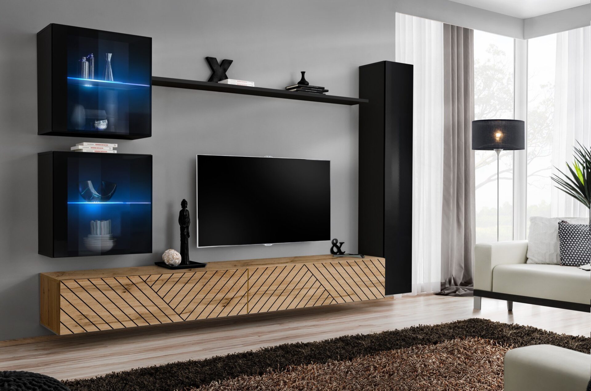 Sieninė spintelė „Switch XVIII“, juoda/wotan ASM