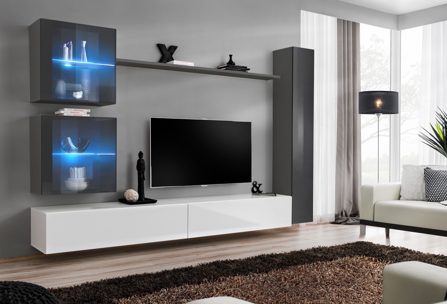 Sieninė spintelė „Switch XVIII“ grafito/baltos spalvos ASM