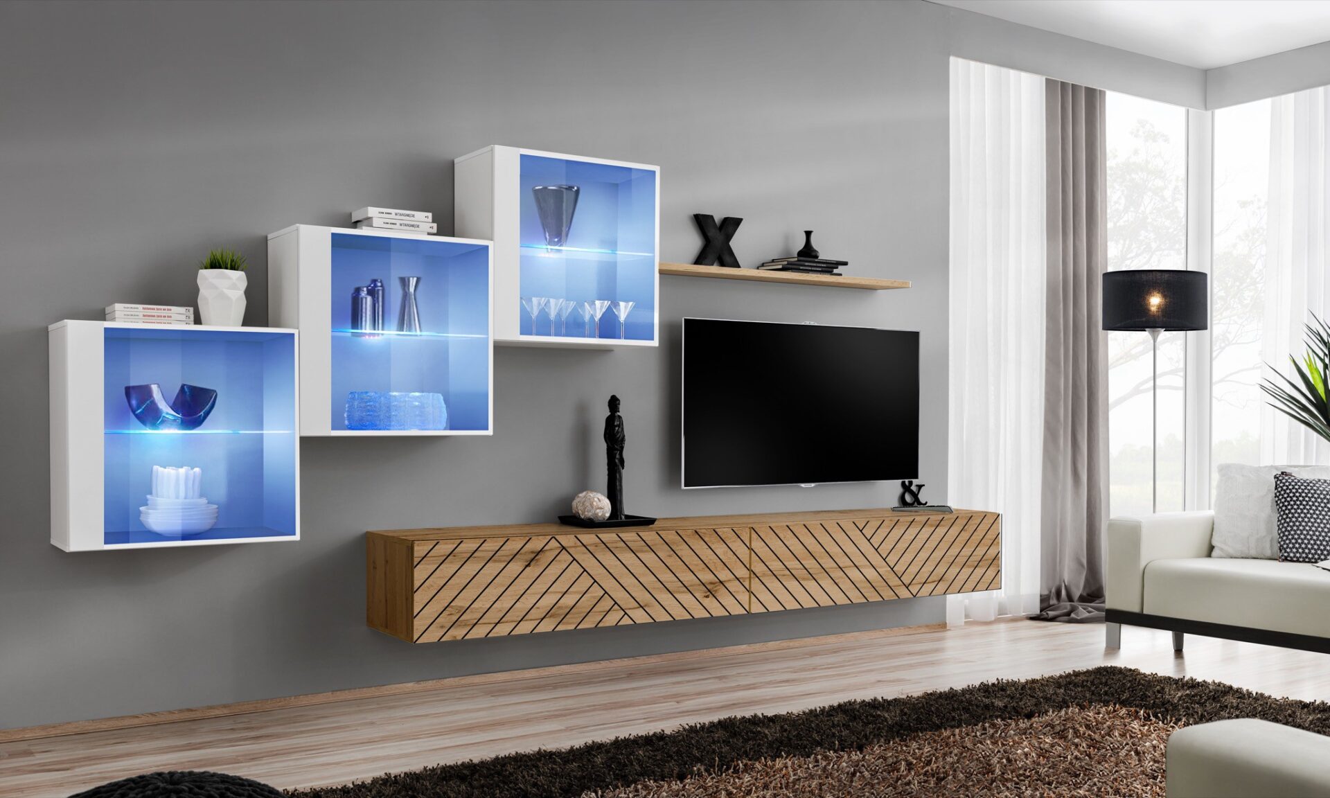 Sieninė spintelė „Switch XX“, balta/wotan ASM