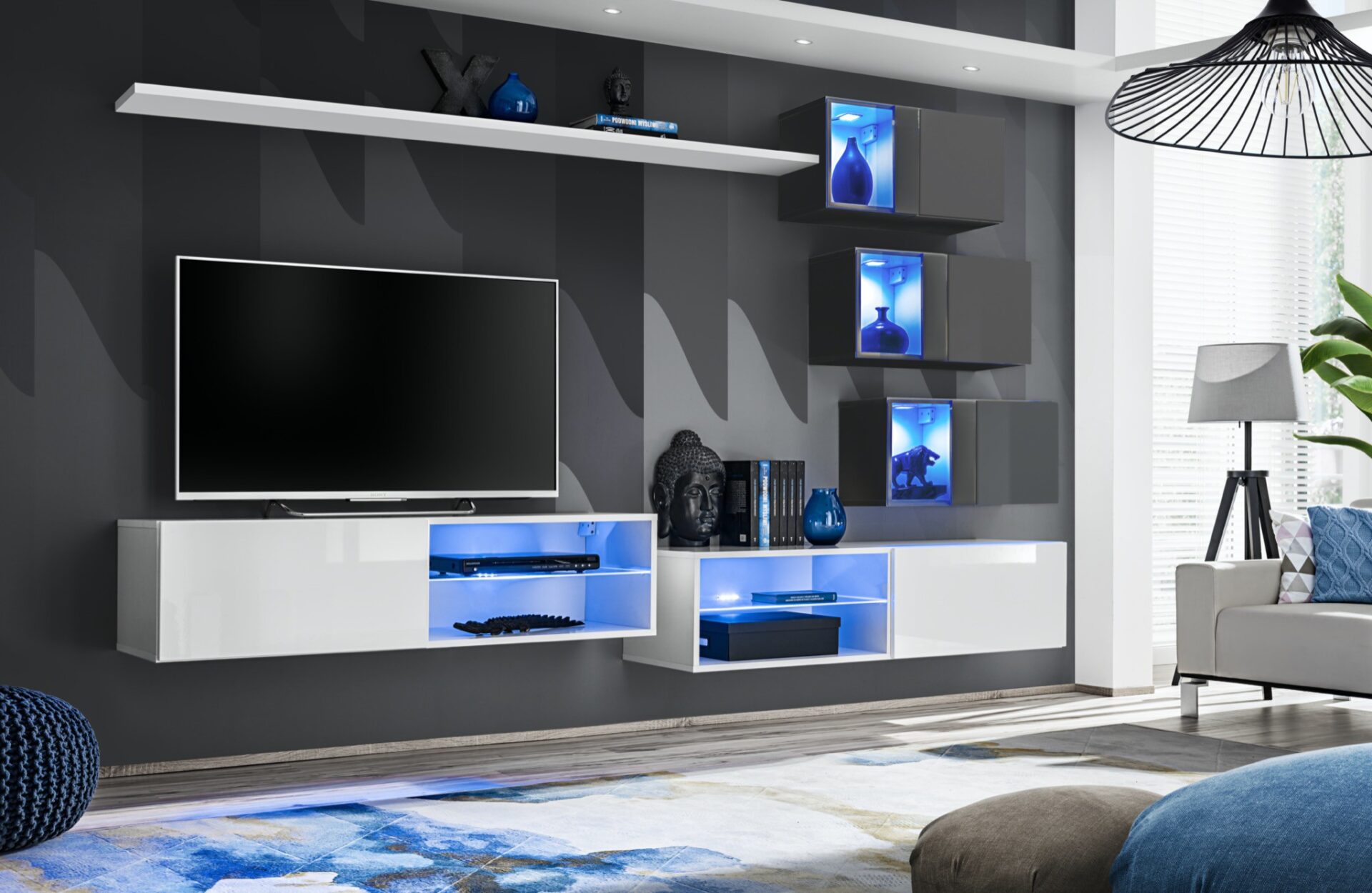 „Switch XXIV“ sieninė spintelė, balta/grafito spalvos ASM