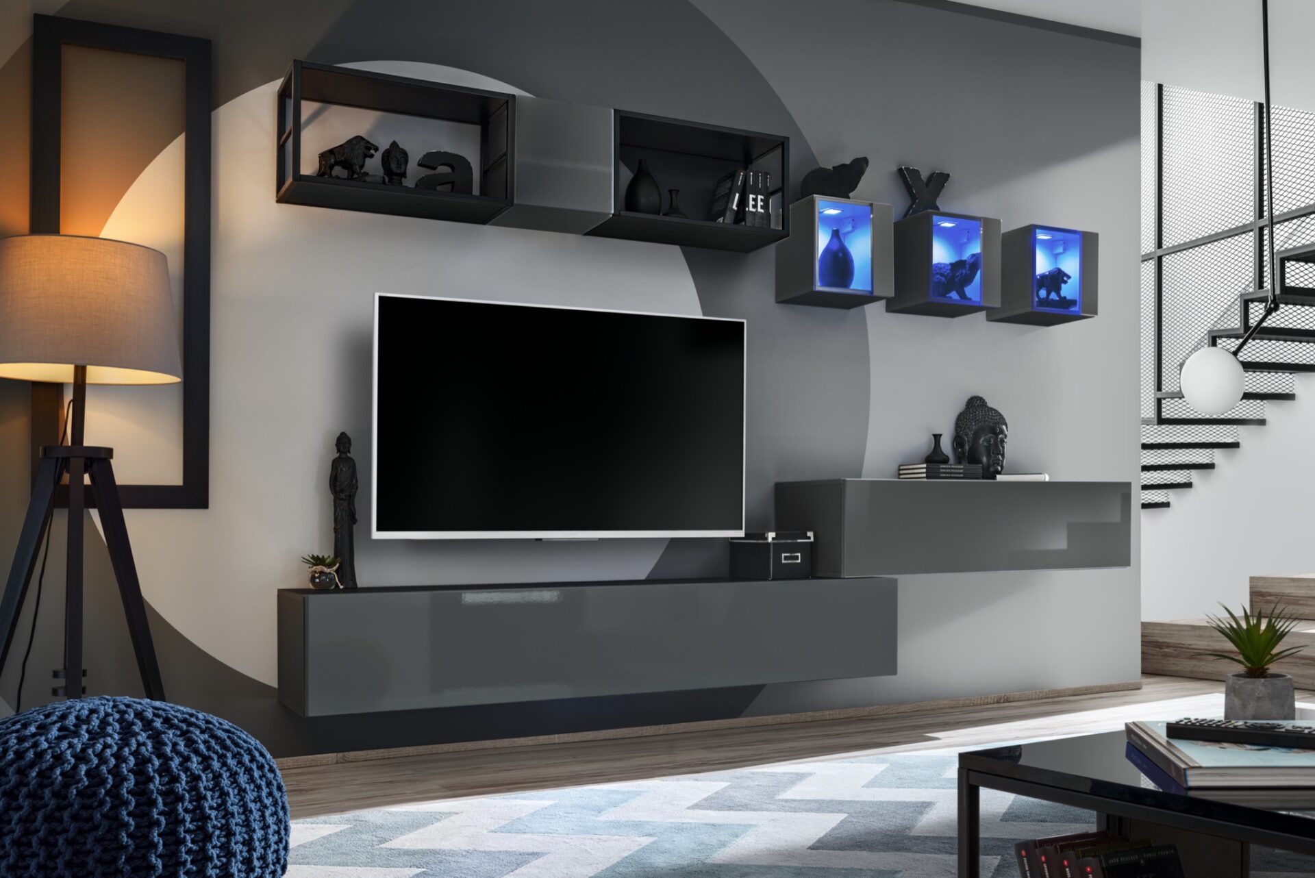 Sieninė spintelė su metaline lentyna Switch Met III grafito/juodos spalvos ASM