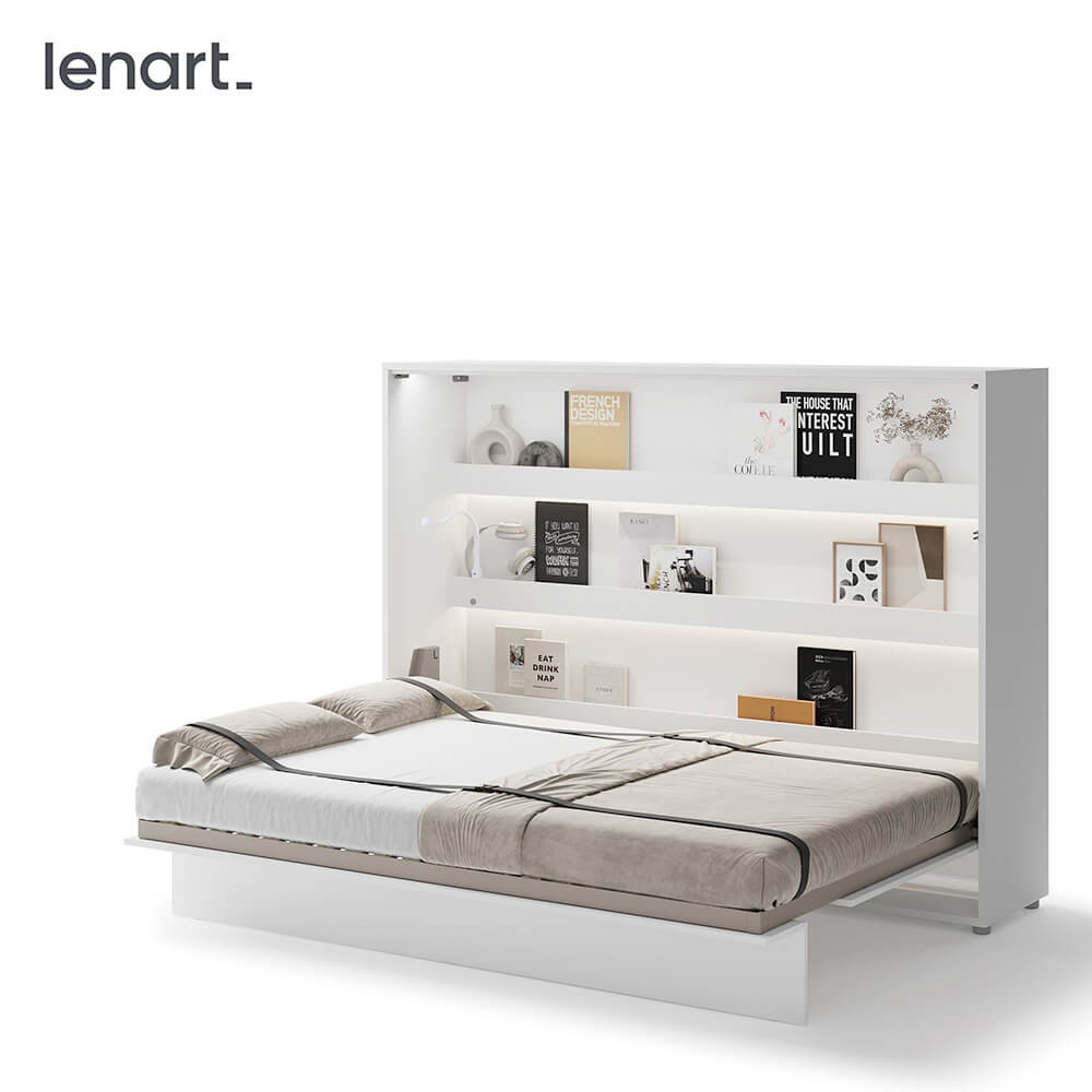 Lovos koncepcija BC-04p - horizontali prie sienos montuojama lova 140 - balta blizgi